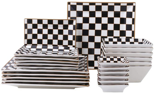 Checker Pattern 24-piece Square Dinnerware Set for 6 - EK CHIC HOME