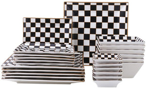 Checker Pattern 20-pieceDinnerware Set for 4, Bone China - EK CHIC HOME