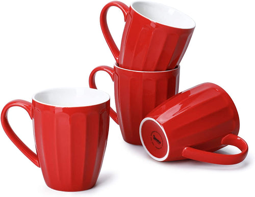 Porcelain Fluted Mugs - 14 Ounce Coffee Cup Set for Coffee - EK CHIC HOME