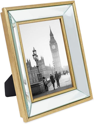 8x10 Gold Beveled Mirror Picture Frame with Deep Slanted Angle - EK CHIC HOME