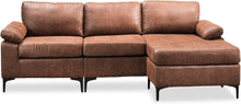 Load image into Gallery viewer, Suede Fabric Sofa 3-Seat L-Shape Sectional Sofa Couch Set w/Chaise (Dark Brown) - EK CHIC HOME