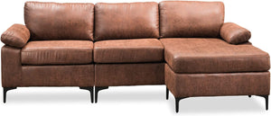 Suede Fabric Sofa 3-Seat L-Shape Sectional Sofa Couch Set w/Chaise (Dark Brown) - EK CHIC HOME