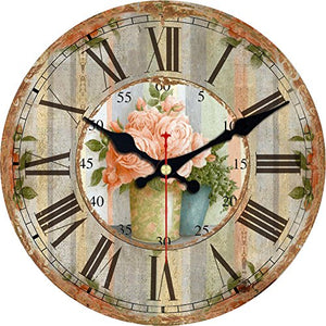 Flower Round Wall Vintage Country French Style Wooden Clock (6", ) - EK CHIC HOME