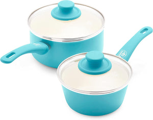 Ceramic Nonstick, 1QT and 2QT Saucepan Pot Set with Lids - EK CHIC HOME