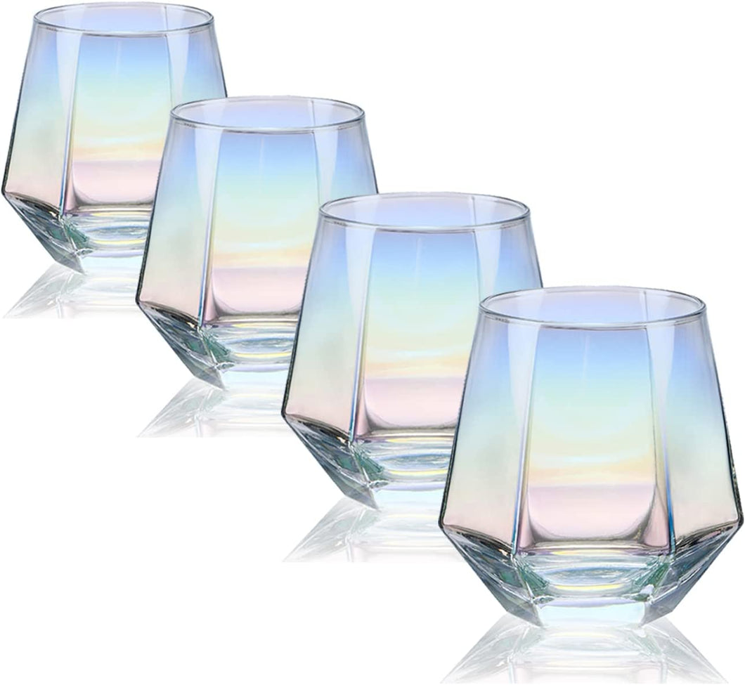 Stemless Wine Glass Set Of 4(10 Oz),Iridescent Glassware For Gift , - EK CHIC HOME