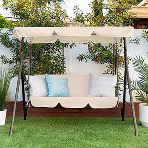 2-Person Outdoor Large Convertible Canopy Swing Glider Lounge Chair w/Removable Cushions - EK CHIC HOME