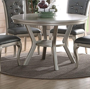 Formal Luxurious 5pc Dining Set Antique Silver Finish Upholstered Tufted Chairs - EK CHIC HOME