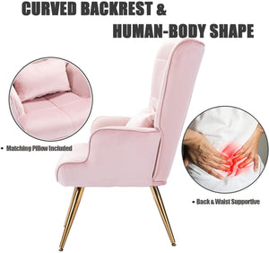 Modern Accent Chair, Velvet Arm Golden Finished - EK CHIC HOME