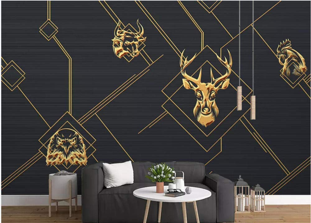 Wall Mural 3D Wallpaper Animal Golden Lines Abstract Living Room - EK CHIC HOME