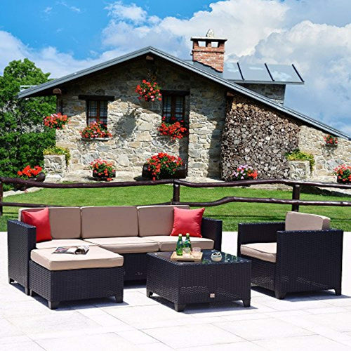 6PC Outdoor Convensation Set Wicker Patio Furniture Set - EK CHIC HOME