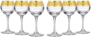 Gold Rimmed Crystal 3 Oz Wine Glasses, Sherry Goblets 6-pc, Greek Key (Medusa) - EK CHIC HOME