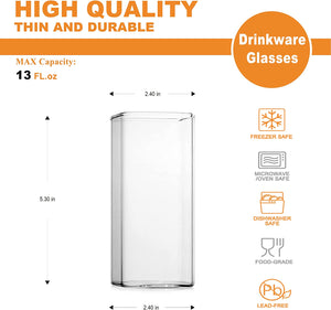 Drinking Glasses 13 oz, Thin Square Glasses Set of 4 - EK CHIC HOME
