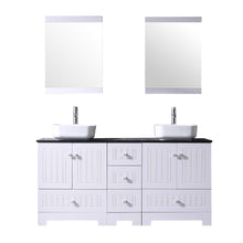 Load image into Gallery viewer, BATHJOY 60&quot; White Double Bathroom Vanity Cabinets and Square Ceramic Vessel Sinks w/Mirrors Faucet Drain Combo - EK CHIC HOME