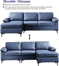 Load image into Gallery viewer, Leather Sofa 3-Seat L-Shape Sectional Sofa Couch Set w/Chaise a(Blue) - EK CHIC HOME