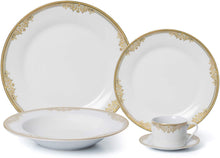 Load image into Gallery viewer, Classic Gold Rim 20-pc &#39;Gold Greek&#39; Dinner Set for 4, Premium Bone China - EK CHIC HOME