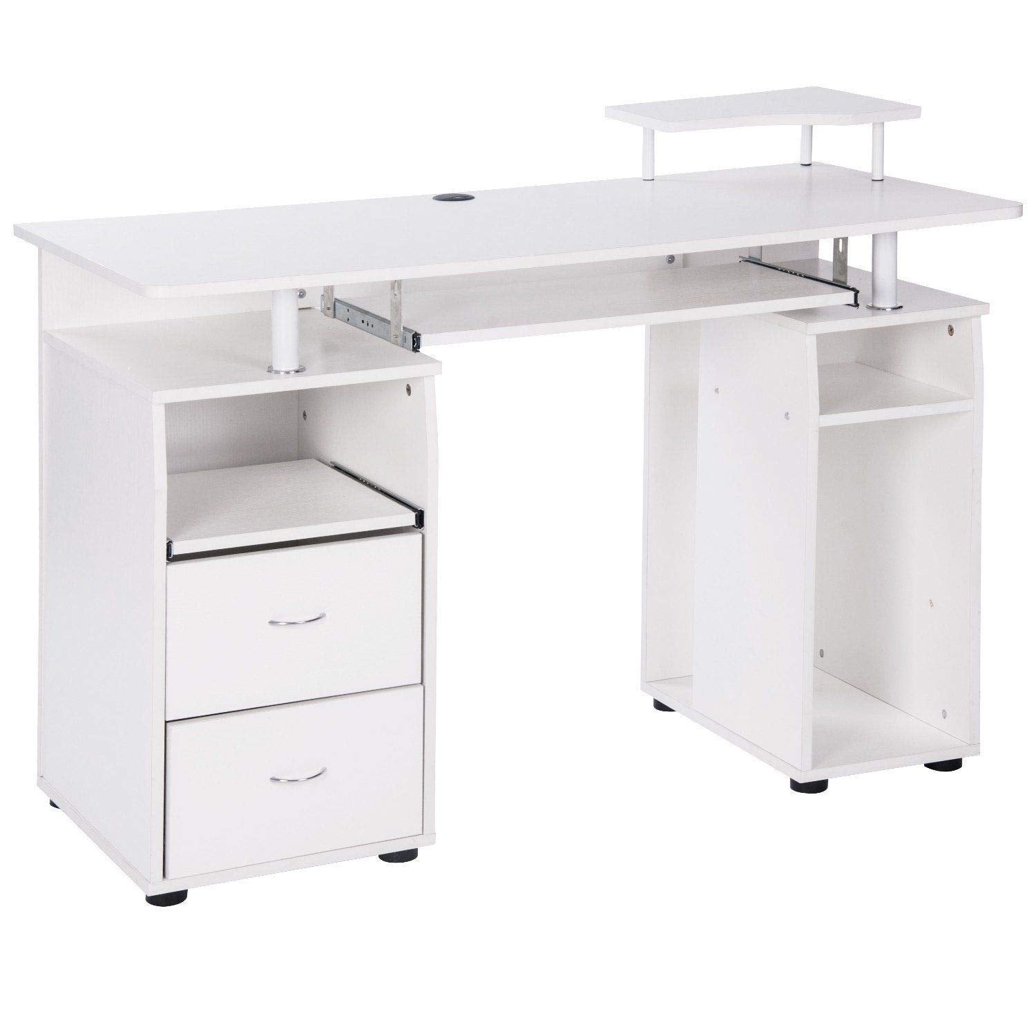 Pull Out Computer Table Home Office Computer Desk with Pull-Out Keyboard Tray and Drawers