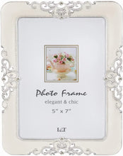 Load image into Gallery viewer, Silver Metal with Ivory Enamel and Crystals 5 x 7 Inch Photo Frame - EK CHIC HOME