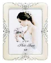Load image into Gallery viewer, Eternity Picture Frame Silver Metal with Ivory Enamelled and Crystals 5 x 7 Inch - EK CHIC HOME