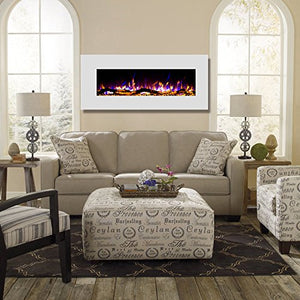 Ashford White 50" Log Ventless Heater Electric Wall Mounted Fireplace - EK CHIC HOME