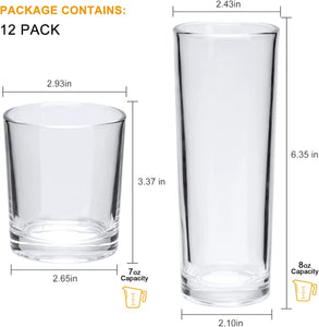 Water Drinking Glass Cups, Clear Highball Glasses and Heavy Base - EK CHIC HOME