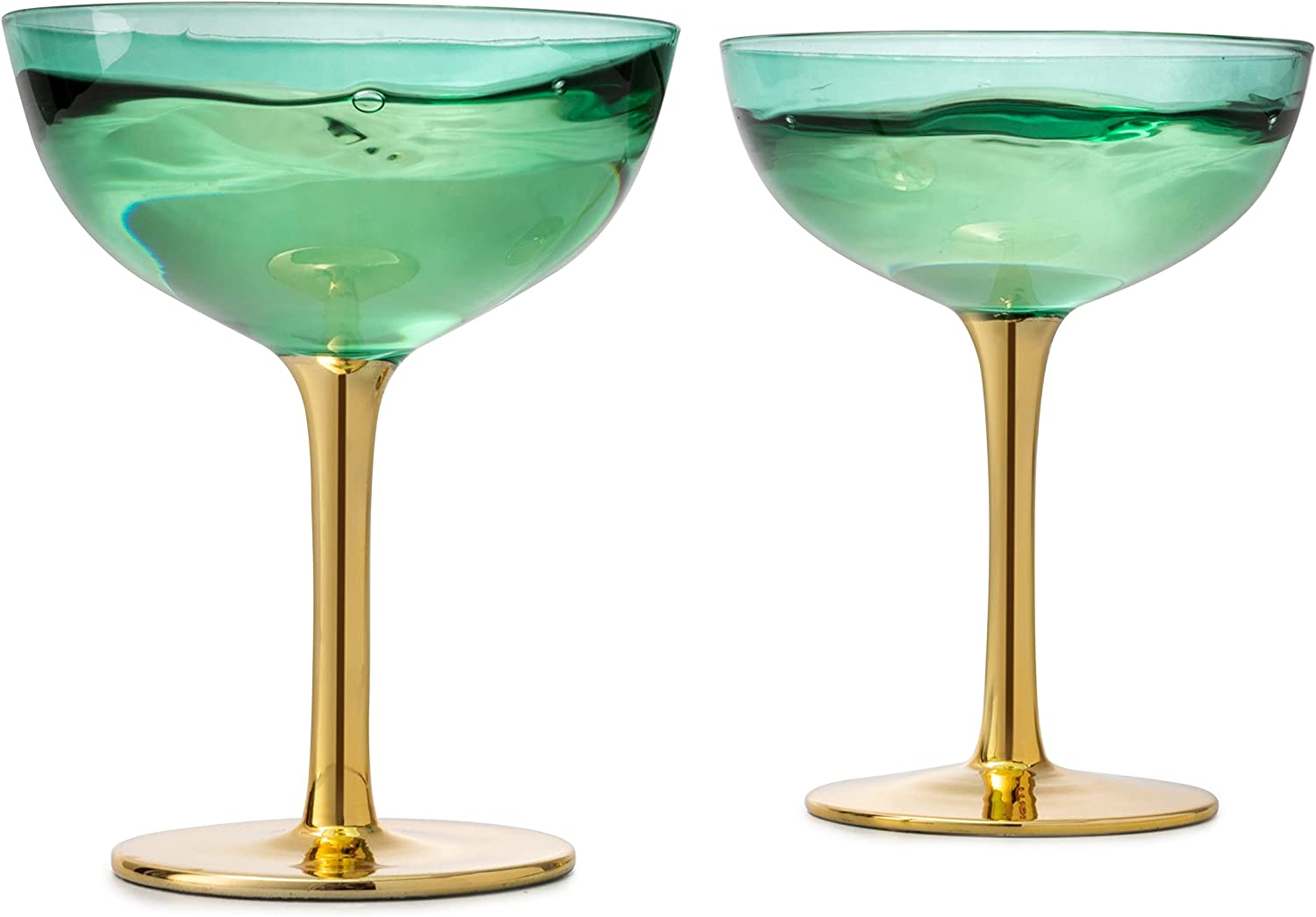 Colored Coupe Art Deco Glasses, Gold, Set of 4