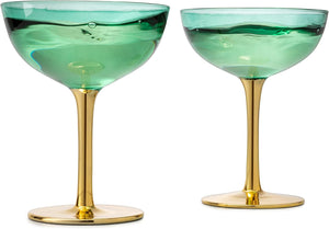 Colored Coupe Art Deco Glasses, Gold | Set of 4 | 12 oz - EK CHIC HOME