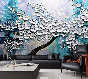 Floral Wallpaper Embossed Oil Painting Blossom Wall Mural 3D Flower Wall Art - EK CHIC HOME