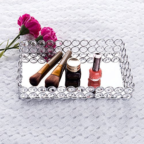 Crystal Mirrored Decorative Tray  (Silver) - EK CHIC HOME