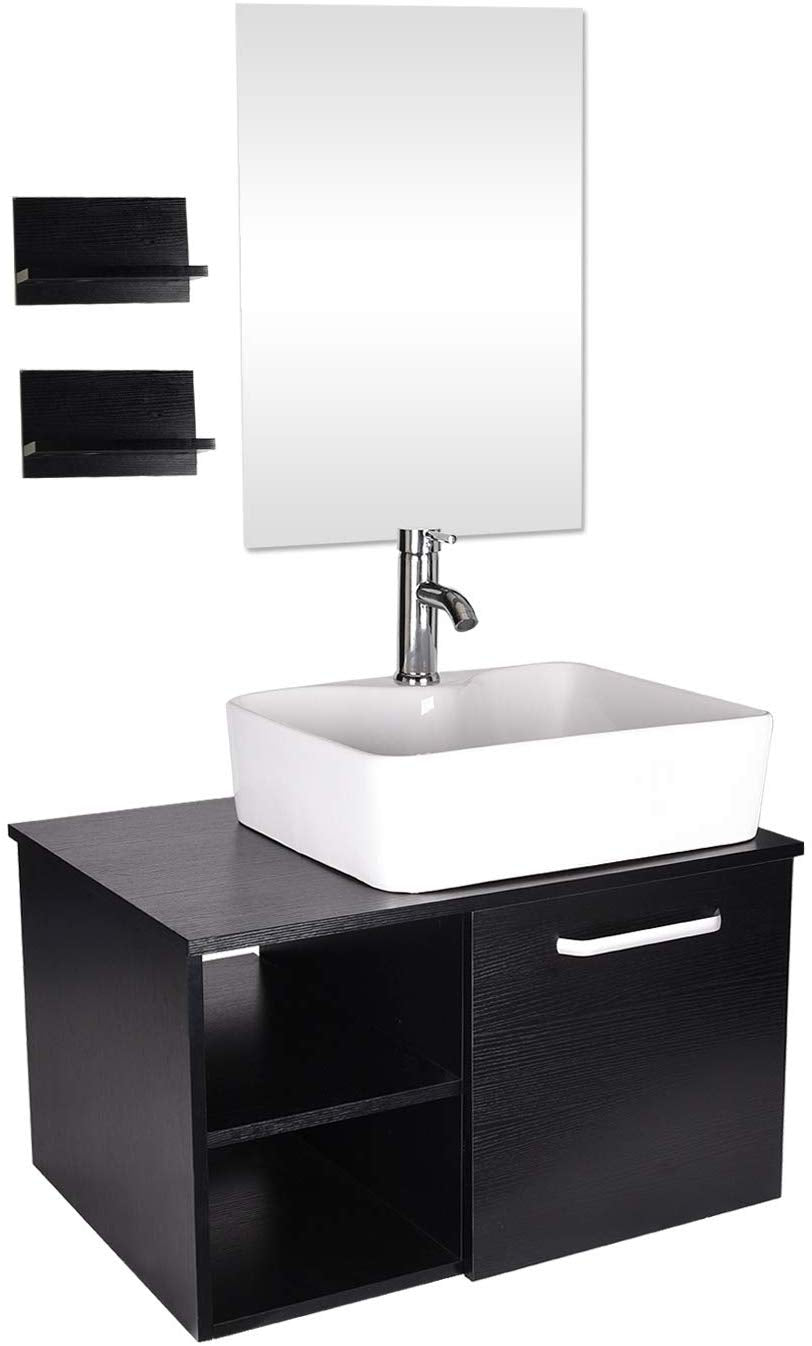 28 Inch Bathroom Vanity and White Ceramic Sink Combo with Mirror  Faucet - EK CHIC HOME