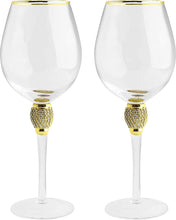 Load image into Gallery viewer, Large Diamond Wine Glasses, 10&quot; H Gold Rim Rhinestone - EK CHIC HOME