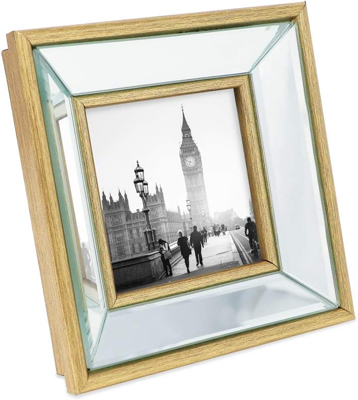 8x10 Gold Beveled Mirror Picture Frame with Deep Slanted Angle - EK CHIC HOME