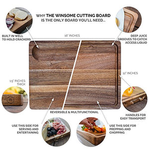 Large Reversible Multipurpose Thick Acacia Wood Cheese/Cutting Board: 16x12x1.5 - EK CHIC HOME