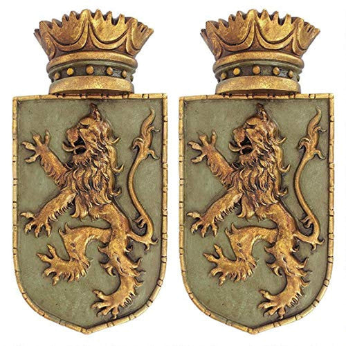 Medieval Rampant Lion Crest Medieval Decor Wall Sculpture - Set of Two, 14 Inch - EK CHIC HOME