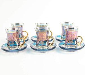 Vintage Turkish Tea Glasses Cups and Saucers Set of 6 f - EK CHIC HOME