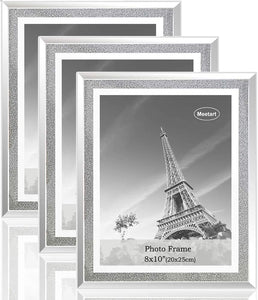 Sparkle Crystal Silver Mirror Glass Photo Frame 11x14 inch  2 Piece Pack . - EK CHIC HOME