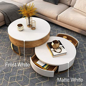 Round Coffee Table White with Storage Lift-Top - EK CHIC HOME