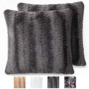 Faux Fur Pillowcases, Set of 2 Decorative Case Sets-18x18 - EK CHIC HOME