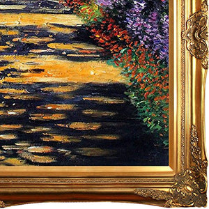 Hand-Painted Reproduction of Claude Monet Garden Path at Giverny Framed Oil Painting,  24 x 36 - EK CHIC HOME