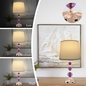 3 Way Dimmable Touch Crystal Bedroom Lamp with USB - EK CHIC HOME