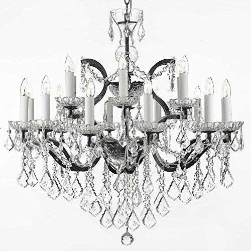 19th C. Baroque Iron & Swarovski Crystal Chandelier Lighting H 28