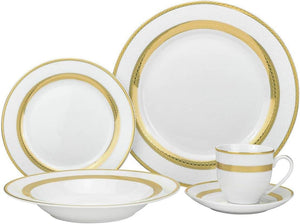 "Queen" 20-Piece White & Gold Dinnerware Set, 24K Gold-Plated Fine Porcelain - EK CHIC HOME
