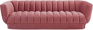 Vertical Channel Tufted Performance Velvet Sofa Couch in Dusty Rose - EK CHIC HOME