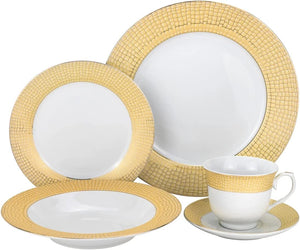Premium Fine Porcelain Dinner Set for 4, Gold Modern Design, Gold - EK CHIC HOME