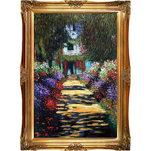 Hand-Painted Reproduction of Claude Monet Garden Path at Giverny Framed Oil Painting,  24 x 36 - EK CHIC HOME