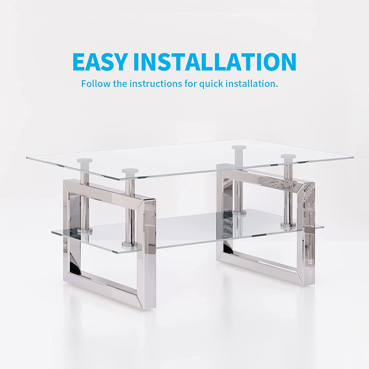 Mirrored Coffee Table with 2 Mirror Square Legs