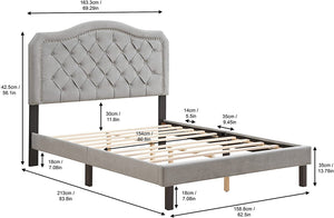 Upholstered Queen Platform Bed Contoured Button Tufted Wooden - EK CHIC HOME