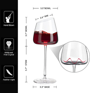 Modern Slanted Red Wine Glasses Set of 2 Long Stem Wine - EK CHIC HOME