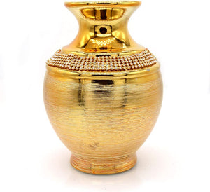 1 PC Gorgeous Golden Porcelain Vase - Bejeweled 7.1" Tall & 5.1" Thick - EK CHIC HOME