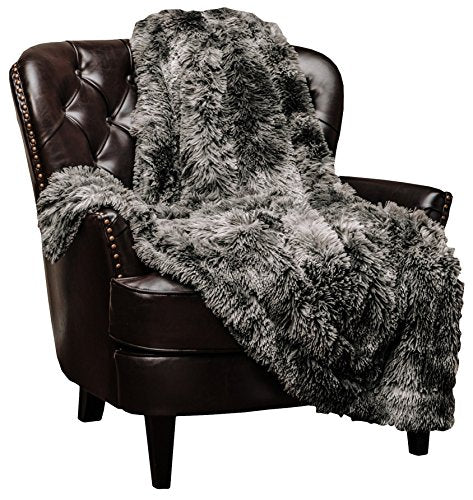 Super Soft Shaggy Fuzzy Fur Fluffy Faux Fur Warm Elegant Cozy with Sherpa  Print Dark Gray Throw Blanket (50