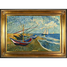 Load image into Gallery viewer, Van Gogh Fishing Boats on the Beach at Saintes, Maries Painting with Regency Gold Finish Frame - EK CHIC HOME